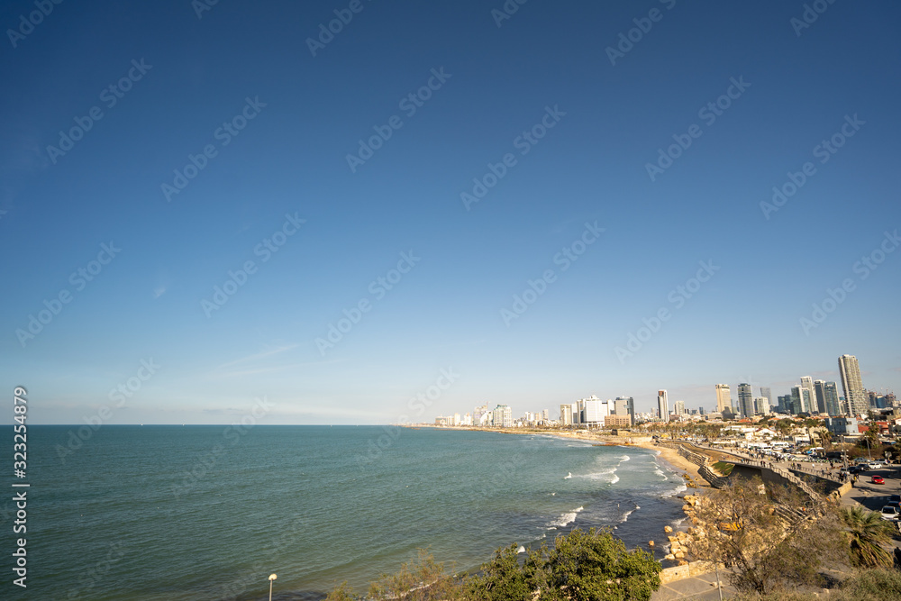 View of the Mediterranean coast in Tel Aviv, Israel