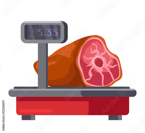 Fresh meat on digital scale isolated on white