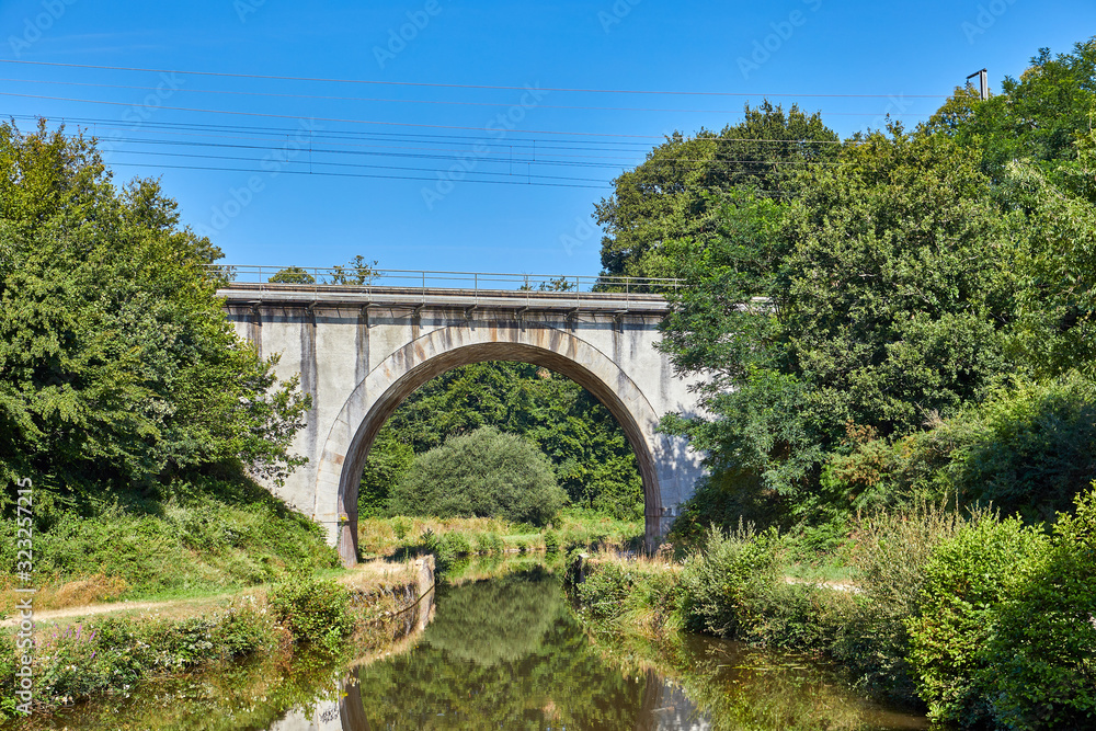 Image of a railway bridge over Canal D'Ille et Rance, Brittany, France