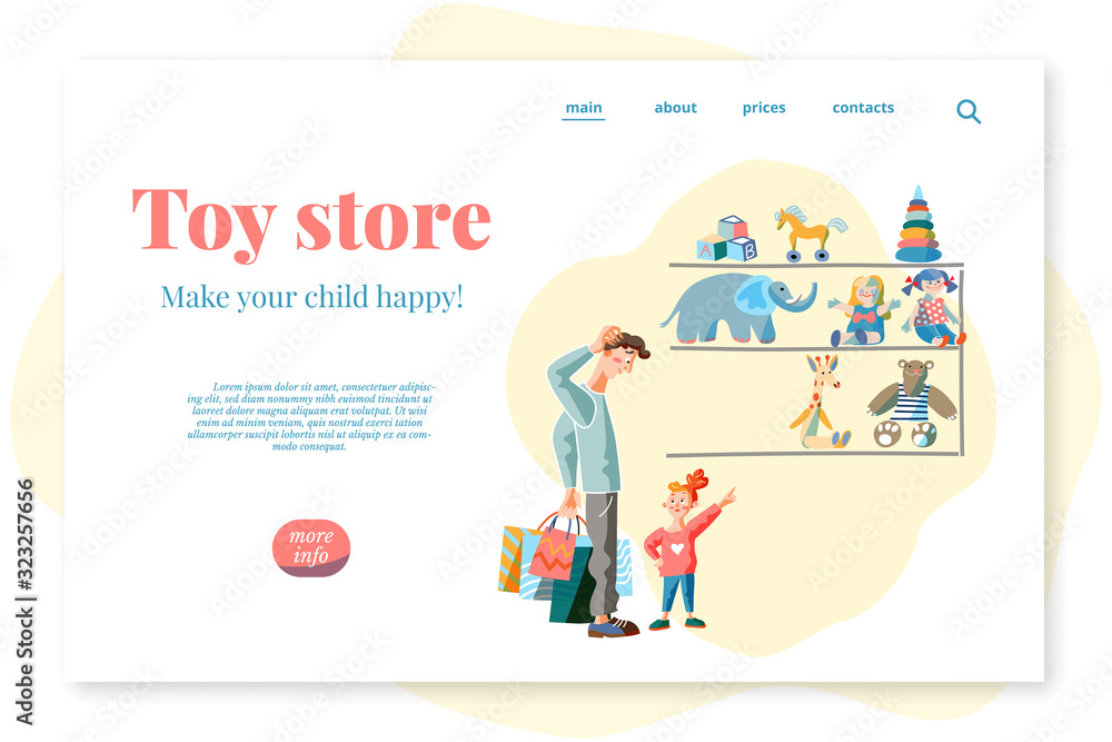 Flat landing page advertising toy store baby shop