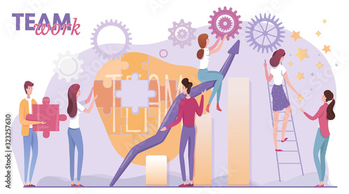 Teamwork and collaboration motivation flat poster