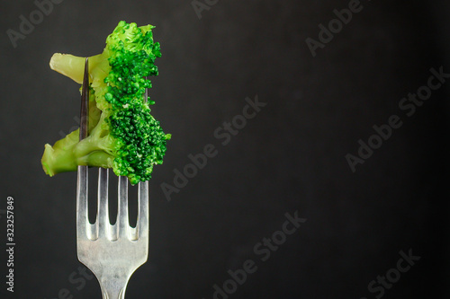 broccoli (fresh green cabbage) menu keto or paleo concept. background. top view. copy space