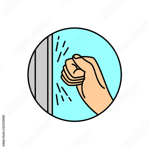 Person hand knocking on door illustration. Please knock icon. Adjustable stroke width.