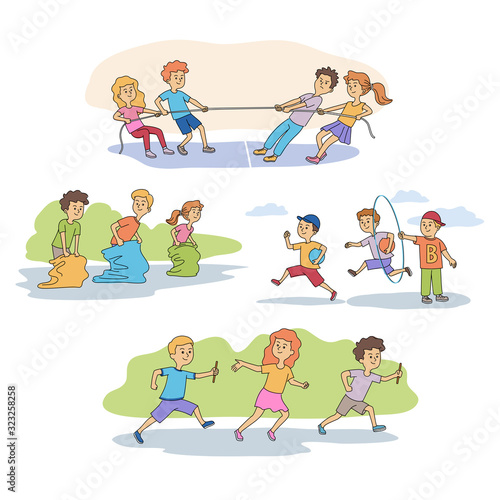 Sport games for children characters scenes set