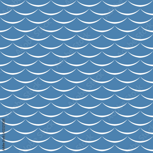 Sea waves blue and white seamless pattern background. Fish scales texture.