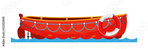 Powerboat with a life buoy mooring ropes on white