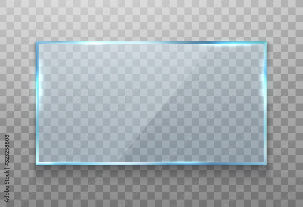 Transparent glass banner, frame. Flat gloss glass window or panel on a transparent background. Transparent glass banner, frame. Flat gloss glass window or panel on a transparent background.