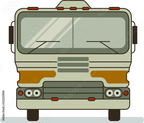 Illustration of a retro 1970's motor home camper van. Front view of camping trailer.