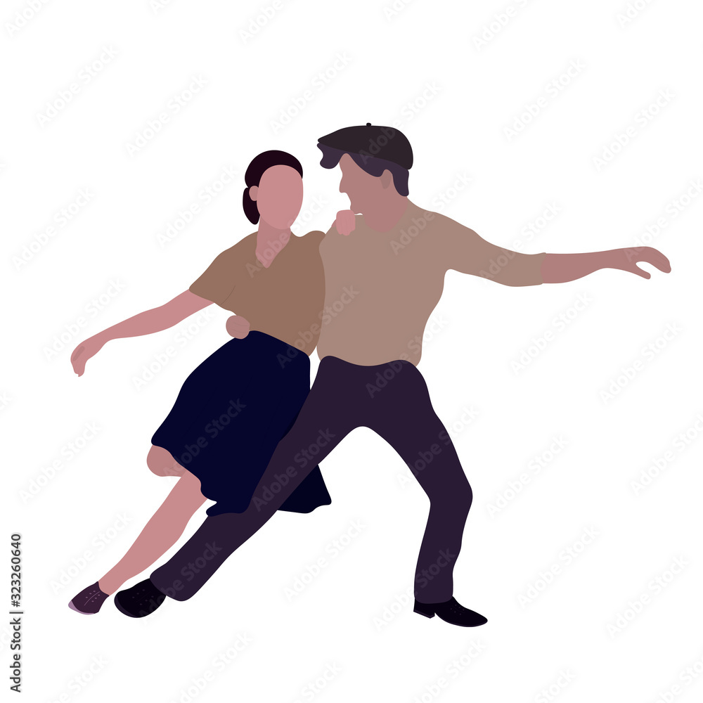 Dancers isolated on white background. Man and woman dancing Lindy hop or Swing. People cartoon characters performing dance at school or party. Dancing couple without face vector illustration. Dancers isolated on white background. Man and woman dancing Lindy hop or Swing. People cartoon characters performing dance at school or party. Dancing couple without face vector illustration.