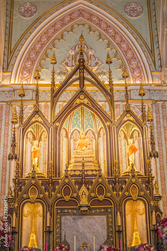  Inside the church of Wat Niwet Thammaprawat. The Buddhist Temple which was construct with the Christian Style.