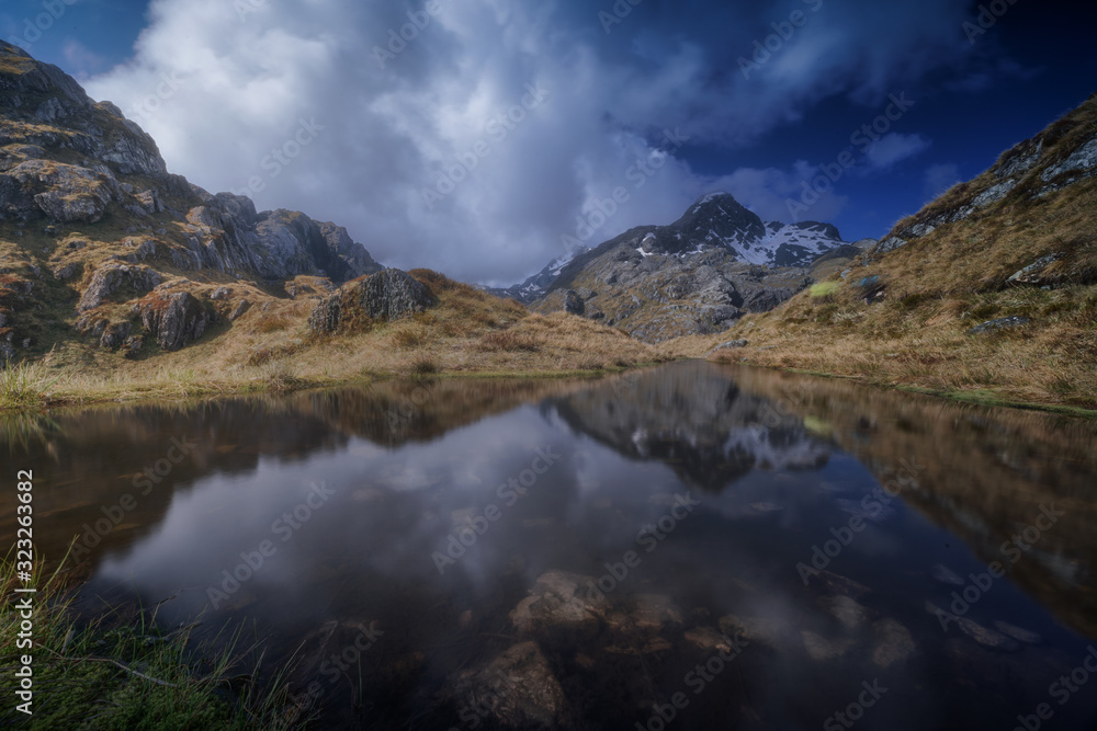 Beautiful lake on the Routeburn track of New Zealand