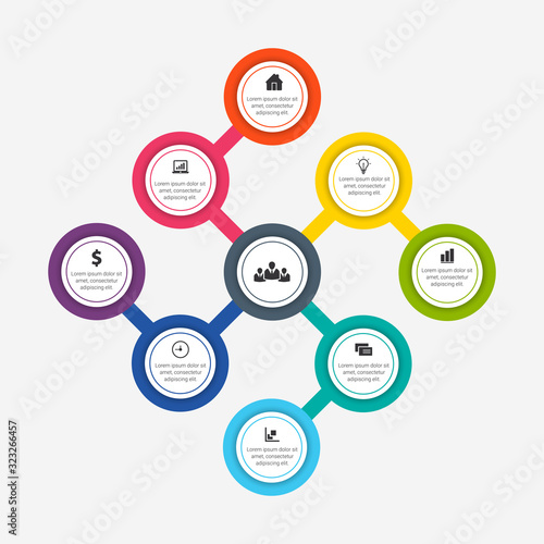 Business Infographic presentation template with 3, 4, 5, 6 options, parts, steps. Diagram, graph, round chart.