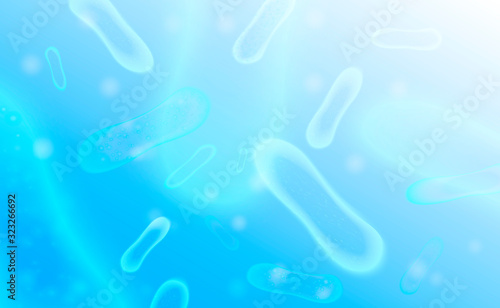 Microbiology concept. Digestion flora, Probiotics Bacteria.  Modern science technology medicine background