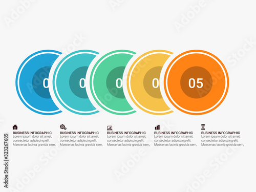 Business Infographic presentation template with 3, 4, 5, 6 options, parts, steps. Diagram, graph, round chart.