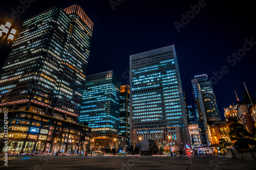 東京駅周辺の夜景 高層ビル 丸の内 日比谷 ~ Tokyo Station Night View skyscraper marunouchi hibiya ~	 photo