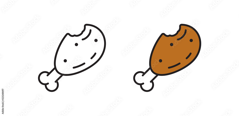 Fast food fried chicken icon. Linear symbol. Simple vector illustration in flat style. Fast food fried chicken icon. Linear symbol. Simple vector illustration in flat style.