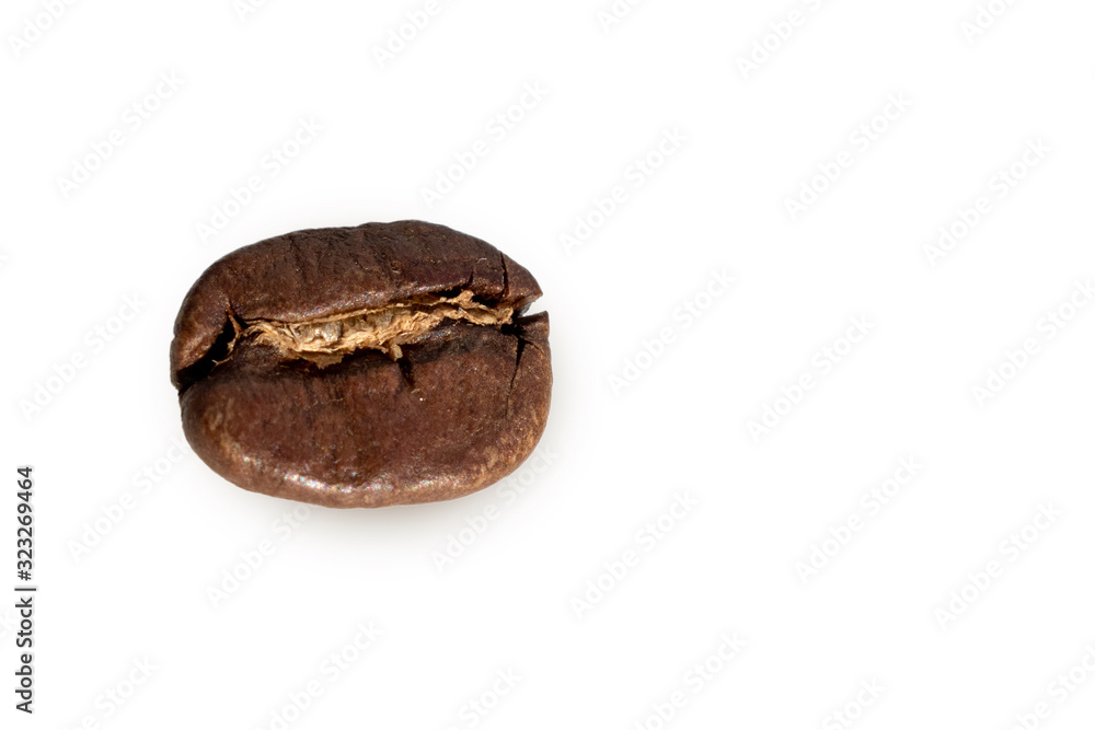One coffee bean on a white background. Macro photography One coffee bean on a white background. Macro photography