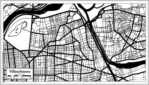 Villeurbanne France Map in Black and White Color.