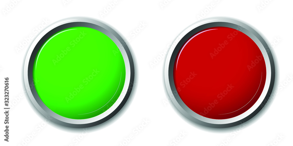 Green and red round buttons on a white background. Vector image. Green and red round buttons on a white background. Vector image.
