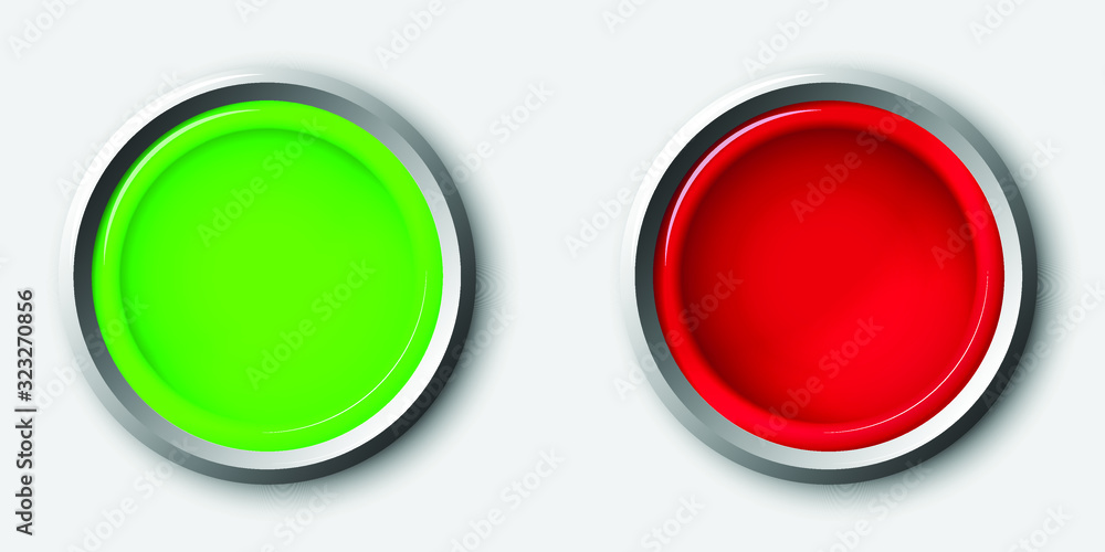 Green and red round buttons on a white background. Vector image. Green and red round buttons on a white background. Vector image.