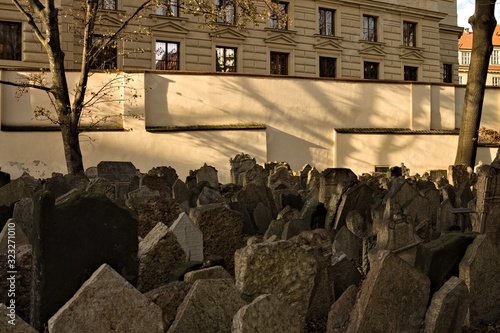 Tombstones in the Old Jewish Cemetery in Josefov district (Prague, Czech Republic, Europe) photo