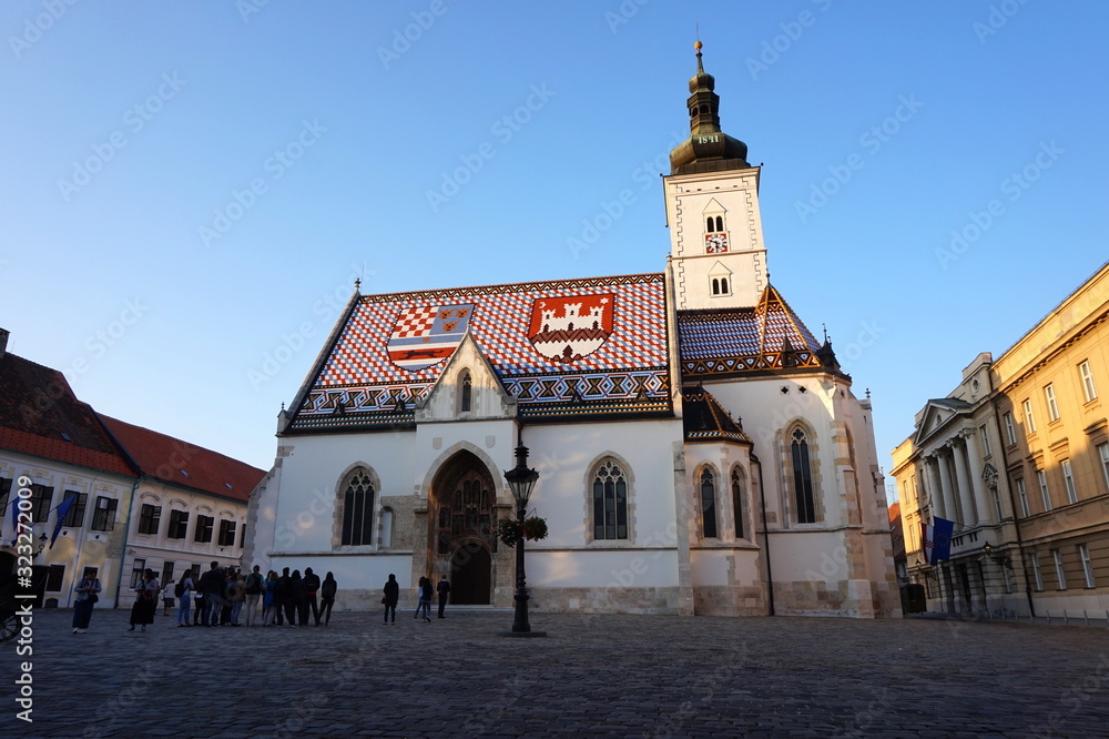 Zagreb, Croaita, 16 OCT 2019 : Front of St. Mark's Church