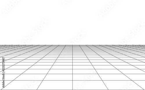 Vector perspective 3d mesh with simple grid on white background.