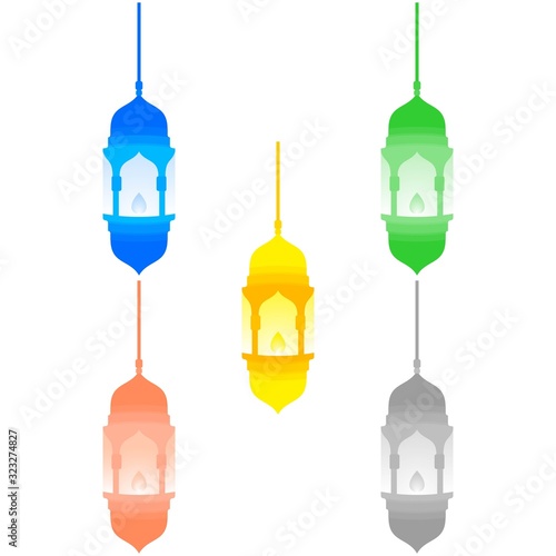 Arabic Lantern Object Design in Set for Creative Concept of  Islamic Celebration Day. Ramadan Kareem, Eid Mubarak, Eid Al Fitr, Eid Al Adha, Hajj, Hijri, and Mawlid.