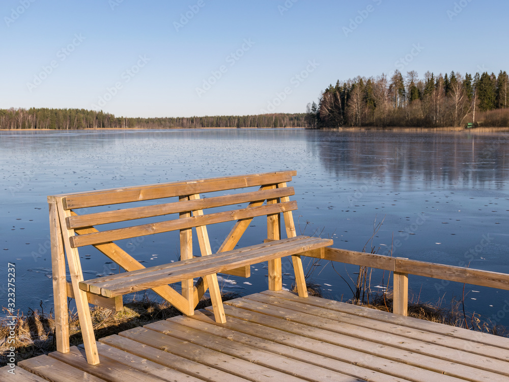 Naklejka premium winter landscape with frozen lake