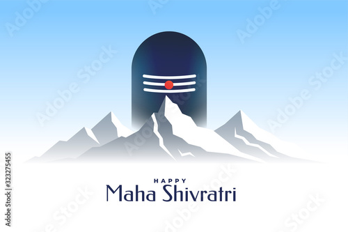 happy maha shivratri card with shivling and mountain