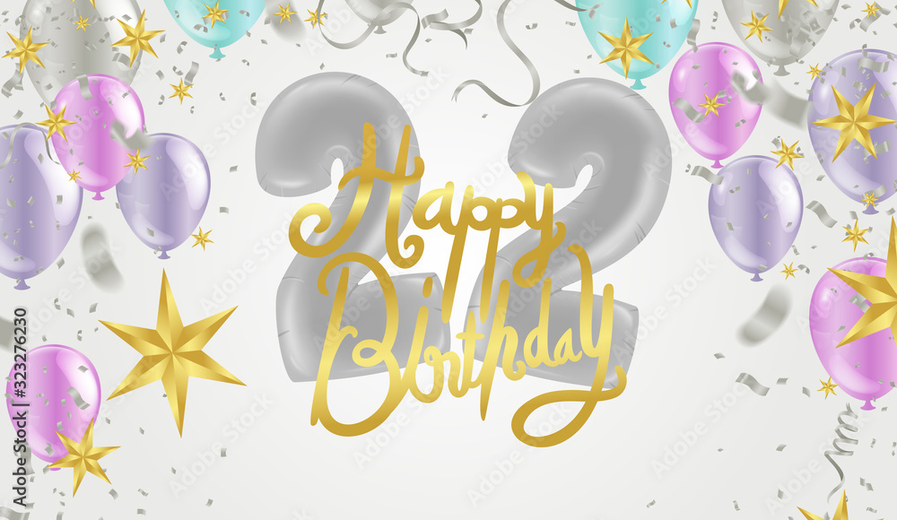 Naklejka premium 22th Birthday party balloons and decoration background