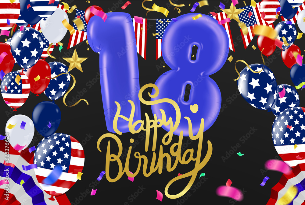 18th Birthday Celebration greeting card Design, with balloons. Vector celebration party 18th Birthday Celebration greeting card Design, with balloons. Vector celebration party