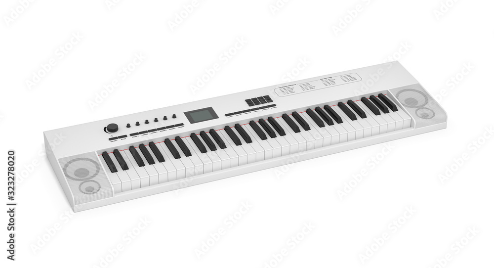 white synthesizer, electronic piano, musical instument isolated on white background 3d rendering white synthesizer, electronic piano, musical instument isolated on white background 3d rendering