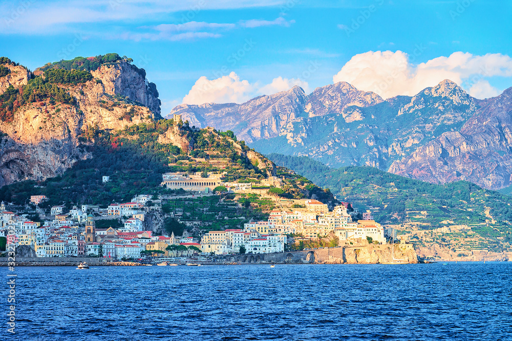 Amalfi town and Tyrrhenian sea in autumn
