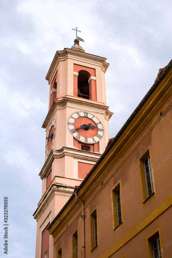 Rusca palace and its pink bell tower, Nice, France