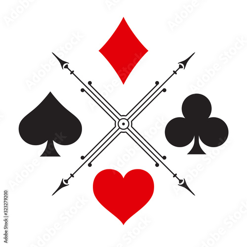 Suit deck of playing cards on white background.