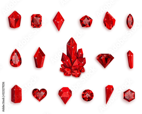 Set of red gemstones. Vector illustration of rubies. photo