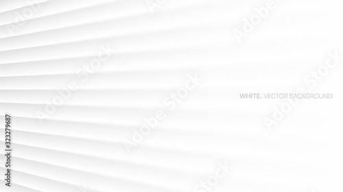 Minimalist White Abstract Background 3D Vector Smooth Perspective Lines. Futuristic Technology Wide Wallpaper. Colorless Empty Blurred Surface Illustration. Clear Blank Business Presentation Backdrop