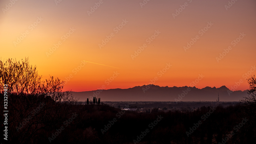 Winter sunset in the vineyards of Collio Friulano