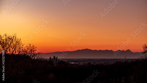 Winter sunset in the vineyards of Collio Friulano