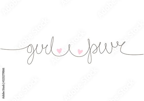 Girl Power handwritten inscription. Hand drawn lettering. One line calligraphic feminine breast and quote. Vector illustration