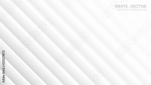 3D Vector Minimalist White Abstract Background Side View Smooth Lines. Futuristic Technology Wide Wallpaper. Colorless Empty Blurred Surface Illustration. Clear Blank Business Presentation Backdrop