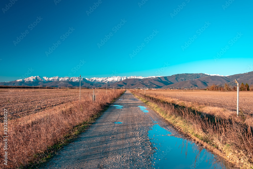 Winter sunset in the italian countryside