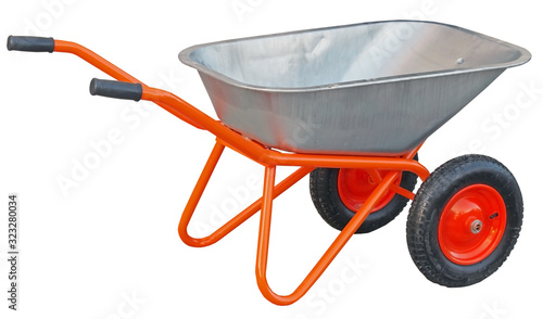 Fotografering Garden wheelbarrow cart isolated on white