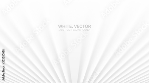 3D Vector Smooth Perspective Lines White Abstract Background. Colorless Empty Blurred Surface Minimalist Illustration. Futuristic Technology Wide Wallpaper. Clear Blank Business Presentation Backdrop