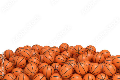 many basketball balls on white background. team sport. sport activity. 3d rendering