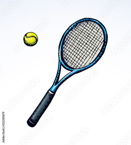 Tennis racket and ball. Vector drawing © Marina