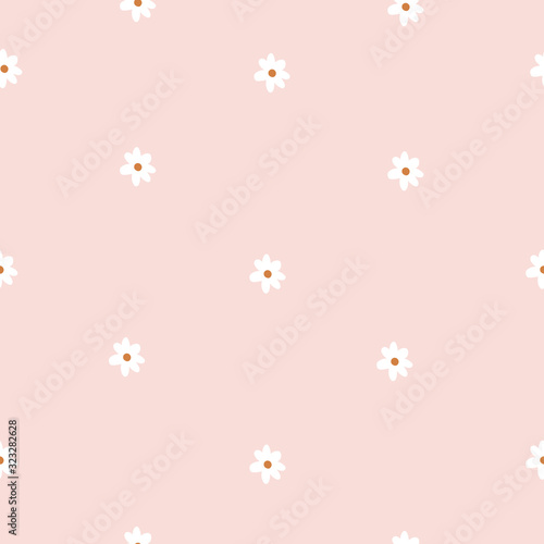 Repeat Daisy Wildflower Pattern with light pink background. Seamless floral pattern. blue Daisy. Stylish repeating texture. Repeating texture. 