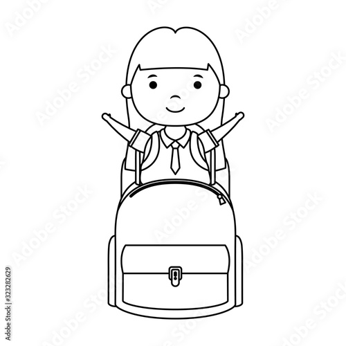 cute little student girl with schoolbag character