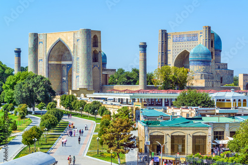 Bibi-Khanym Mosque near local farmer's market (Siyob dehqon bozori), Samarkand, Uzbekistan photo